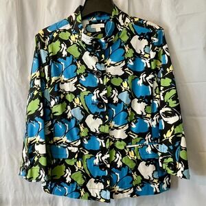 Vintage Charter Club Abstract Floral Chino Blazer Cotton Blend Button Front Sz L